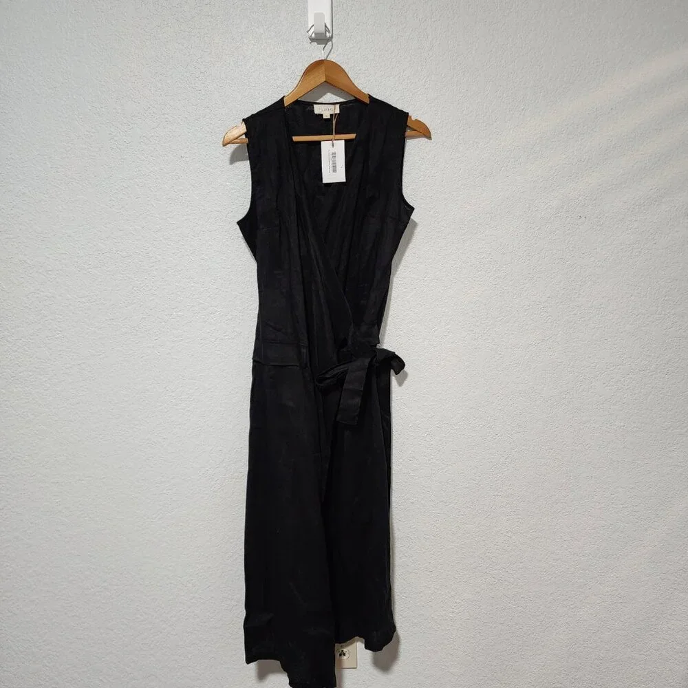 LUXMII Safari Black Wrap Linen Dress Size Medium Sustainably and Ethically Made - Picture 4 of 11